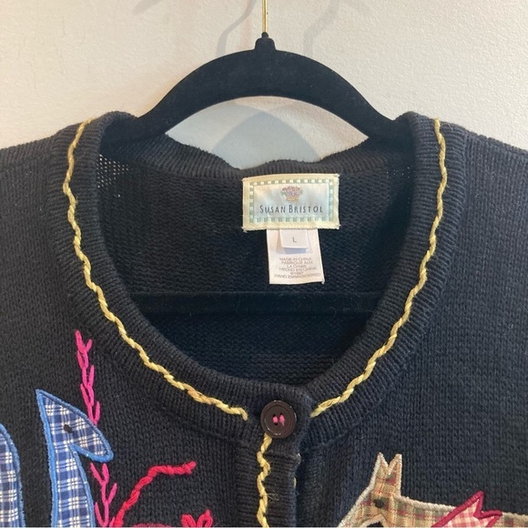 SUSAN BRISTOL Sz  L Vintage Noah’s Arc Animals Hand Embroidered Buttons Cardigan - Picture 2 of 12